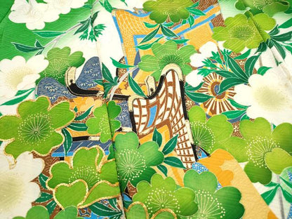 平和屋着物■豪華振袖　駒刺繍　御所車枝花文　暈し染め　金彩　正絹　逸品　DABI1709qa