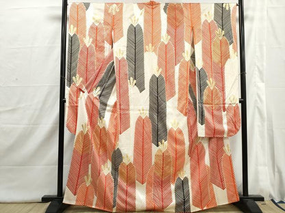 平和屋着物■豪華振袖　駒刺繍　若松葉文　金彩　正絹　逸品　DABI1710qa