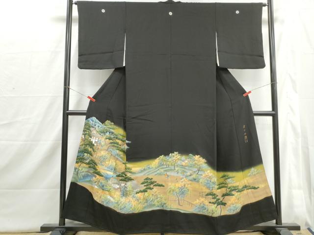 平和屋着物■豪華黒留袖　作家物　人物風景文　清水寺　暈し染め　金彩　正絹　逸品　DABI1711qa
