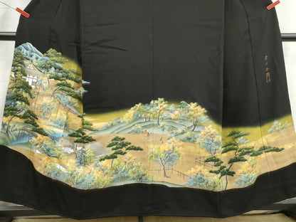 平和屋着物■豪華黒留袖　作家物　人物風景文　清水寺　暈し染め　金彩　正絹　逸品　DABI1711qa