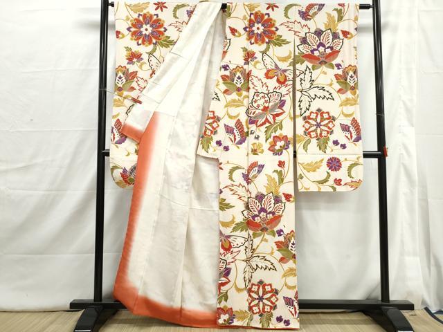 平和屋着物■豪華振袖　駒刺繍　更紗花蝶文　金彩　正絹　逸品　DABI1712qa