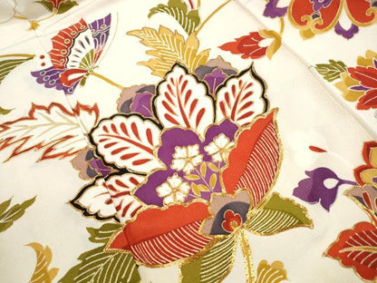 平和屋着物■豪華振袖　駒刺繍　更紗花蝶文　金彩　正絹　逸品　DABI1712qa