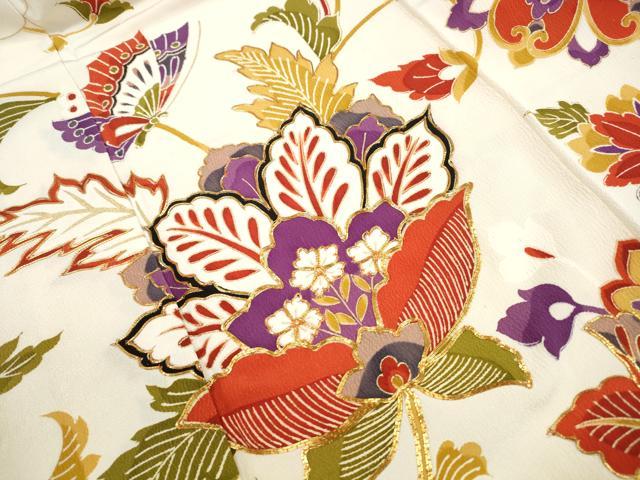 平和屋着物■豪華振袖　駒刺繍　更紗花蝶文　金彩　正絹　逸品　DABI1712qa