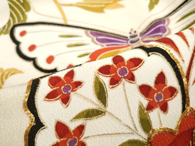平和屋着物■豪華振袖　駒刺繍　更紗花蝶文　金彩　正絹　逸品　DABI1712qa