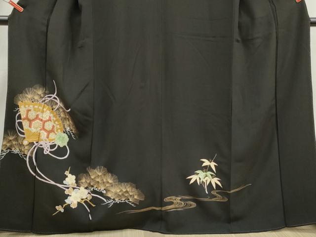 平和屋着物■豪華黒留袖　駒刺繍　流水檜扇文　松竹梅　金銀彩　正絹　逸品　DABI1713qa