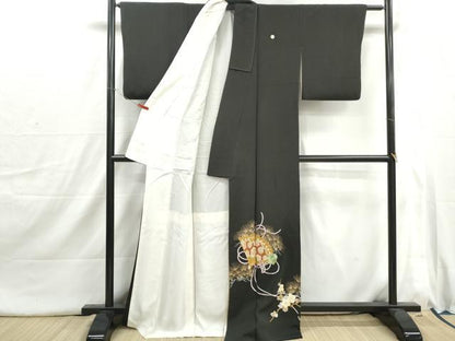 平和屋着物■豪華黒留袖　駒刺繍　流水檜扇文　松竹梅　金銀彩　正絹　逸品　DABI1713qa