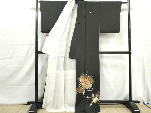 平和屋着物■豪華黒留袖　駒刺繍　流水檜扇文　松竹梅　金銀彩　正絹　逸品　DABI1713qa