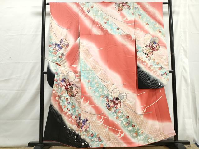 平和屋着物■谷崎潤一郎の世界　振袖　刺繍　群鶴花鼓文　暈し染め　金彩　正絹　逸品　DABI1714qa