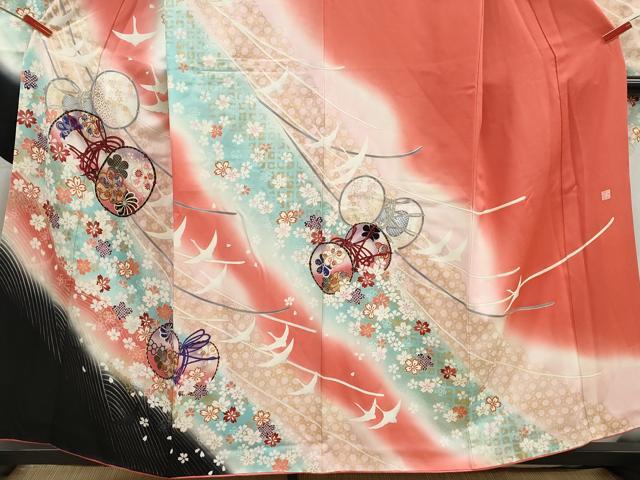 平和屋着物■谷崎潤一郎の世界　振袖　刺繍　群鶴花鼓文　暈し染め　金彩　正絹　逸品　DABI1714qa