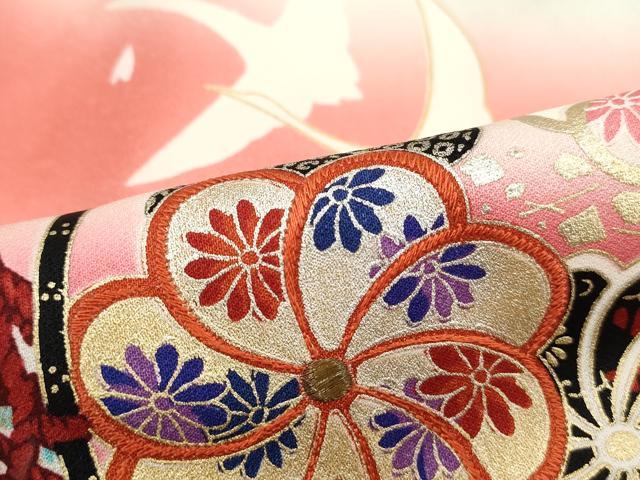 平和屋着物■谷崎潤一郎の世界　振袖　刺繍　群鶴花鼓文　暈し染め　金彩　正絹　逸品　DABI1714qa