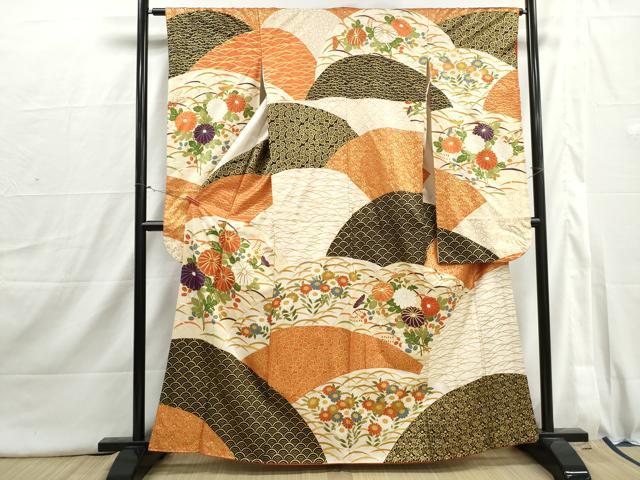 平和屋着物■豪華振袖　駒刺繍　青海波花文　金彩　正絹　逸品　DABI1715qa