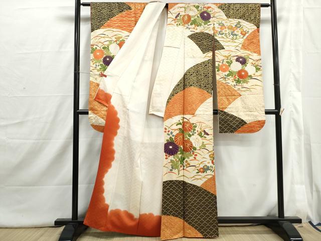 平和屋着物■豪華振袖　駒刺繍　青海波花文　金彩　正絹　逸品　DABI1715qa