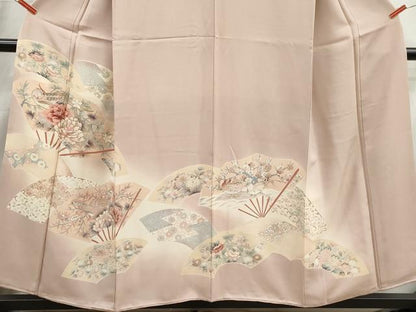 平和屋着物■豪華色留袖　駒刺繍　扇面花鳥文　牡丹　暈し染め　金彩　正絹　逸品　DABI1717qa