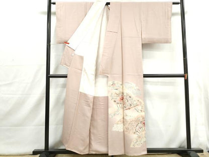平和屋着物■豪華色留袖　駒刺繍　扇面花鳥文　牡丹　暈し染め　金彩　正絹　逸品　DABI1717qa