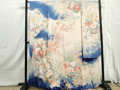 平和屋着物■豪華振袖　花車枝梅文　暈し染め　金彩　正絹　逸品　DABI1718qa