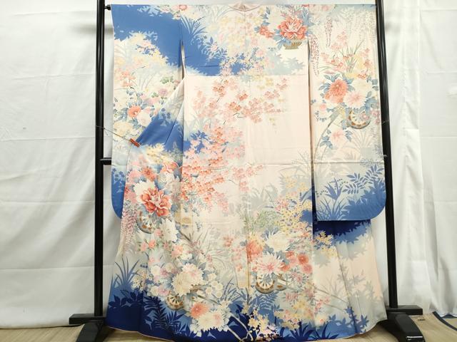 平和屋着物■豪華振袖　花車枝梅文　暈し染め　金彩　正絹　逸品　DABI1718qa