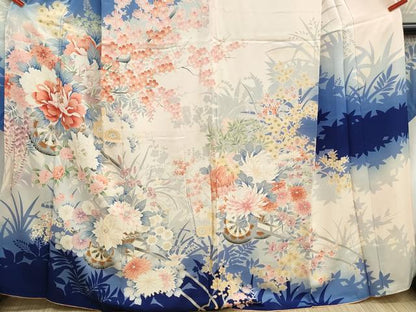 平和屋着物■豪華振袖　花車枝梅文　暈し染め　金彩　正絹　逸品　DABI1718qa