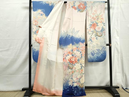 平和屋着物■豪華振袖　花車枝梅文　暈し染め　金彩　正絹　逸品　DABI1718qa