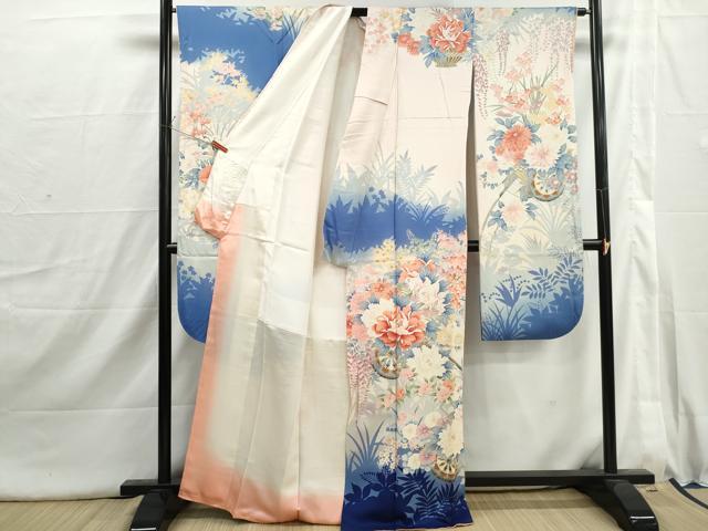 平和屋着物■豪華振袖　花車枝梅文　暈し染め　金彩　正絹　逸品　DABI1718qa