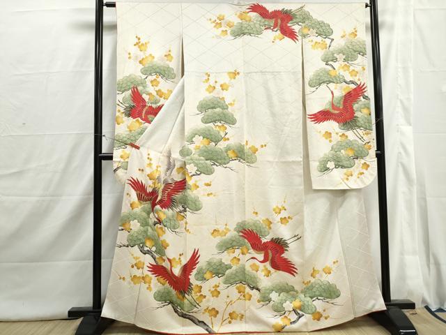 平和屋着物■豪華振袖　駒刺繍　飛鶴梅松文　金銀糸　正絹　逸品　DABI1720qa