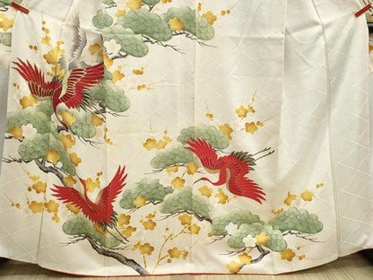 平和屋着物■豪華振袖　駒刺繍　飛鶴梅松文　金銀糸　正絹　逸品　DABI1720qa