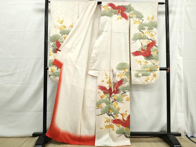 平和屋着物■豪華振袖　駒刺繍　飛鶴梅松文　金銀糸　正絹　逸品　DABI1720qa