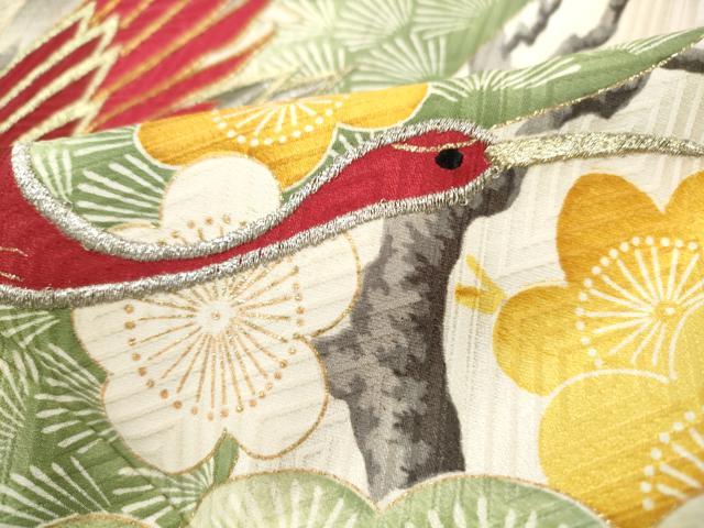 平和屋着物■豪華振袖　駒刺繍　飛鶴梅松文　金銀糸　正絹　逸品　DABI1720qa