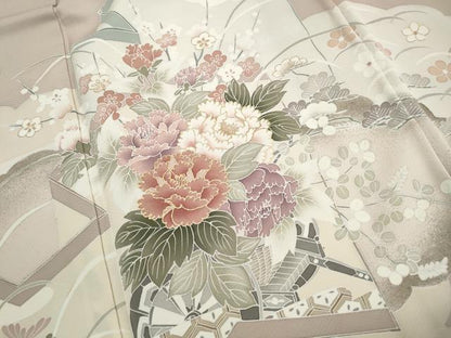 平和屋着物■豪華色留袖　屏風花籠文　牡丹　金彩　正絹　逸品　DABI1721qa