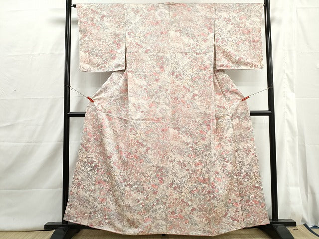 平和屋着物■上質な小紋　風景草花文　正絹　逸品　DABI1723qa