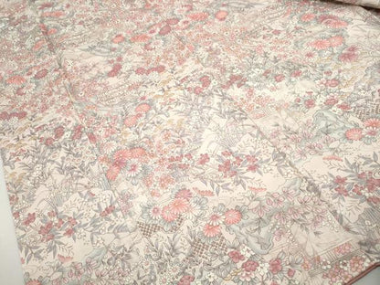 平和屋着物■上質な小紋　風景草花文　正絹　逸品　DABI1723qa