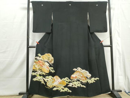 平和屋着物■豪華黒留袖　駒刺繍　風景枝松文　金彩　正絹　逸品　DABI1726qa