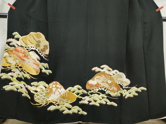平和屋着物■豪華黒留袖　駒刺繍　風景枝松文　金彩　正絹　逸品　DABI1726qa