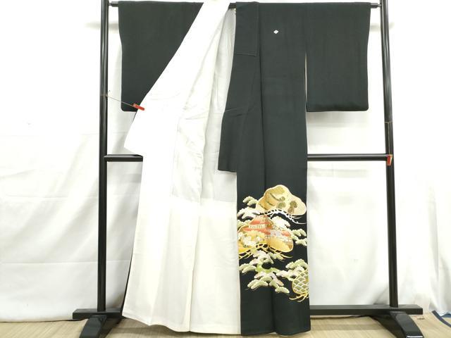 平和屋着物■豪華黒留袖　駒刺繍　風景枝松文　金彩　正絹　逸品　DABI1726qa