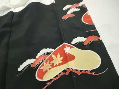 平和屋着物■豪華黒留袖　駒刺繍　風景枝松文　金彩　正絹　逸品　DABI1726qa