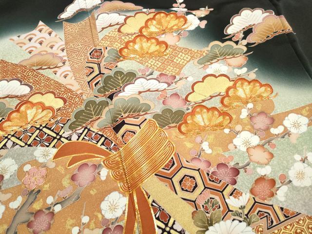 平和屋着物■豪華黒留袖　作家物　駒刺繍　束ね熨斗花松文　暈し染め　金銀彩　正絹　逸品　DABI1727qa