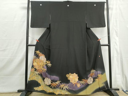 平和屋着物■豪華黒留袖　作家物　駒刺繍　雪輪笹花文　暈し染め　金彩　正絹　逸品　DABI1728qa