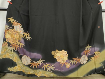 平和屋着物■豪華黒留袖　作家物　駒刺繍　雪輪笹花文　暈し染め　金彩　正絹　逸品　DABI1728qa
