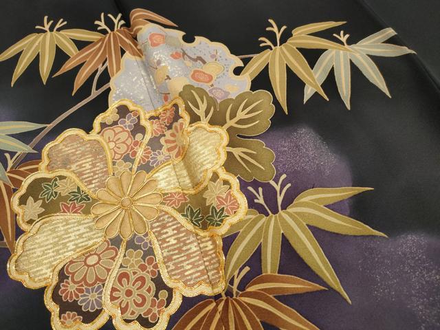 平和屋着物■豪華黒留袖　作家物　駒刺繍　雪輪笹花文　暈し染め　金彩　正絹　逸品　DABI1728qa