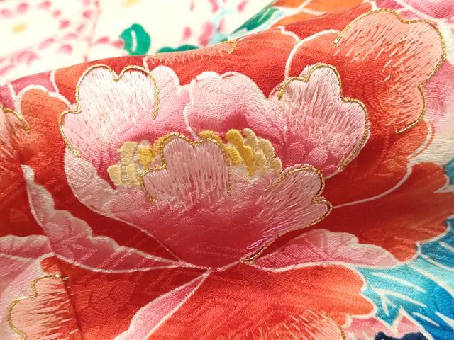平和屋着物■豪華振袖　駒刺繍　絞り　草花文　牡丹　暈し染め　正絹　逸品　DABI1729qp