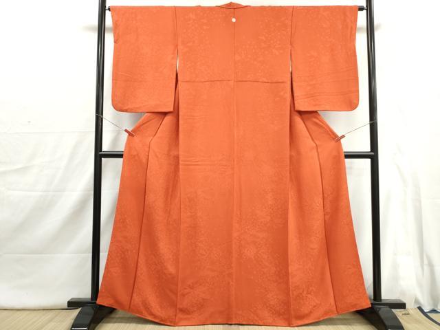 平和屋着物□上質な色無地 舞草花地紋 樺色 正絹 逸品 DABI1730qa