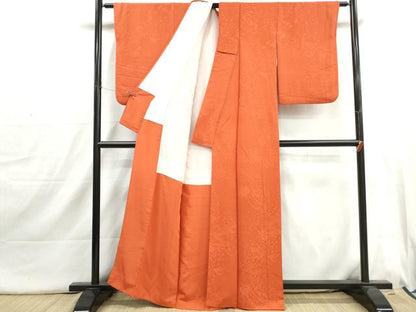 平和屋着物■上質な色無地　舞草花地紋　樺色　正絹　逸品　DABI1730qa