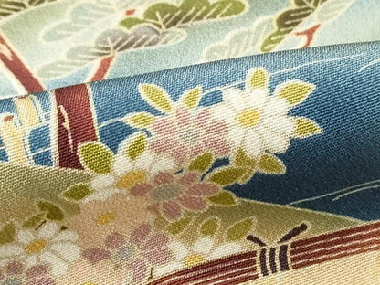 平和屋着物■豪華黒留袖　友禅　風景花松文　暈し染め　正絹　逸品　DABI1737qa