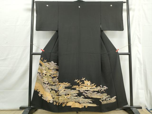 平和屋着物■豪華黒留袖　群鶴花松文　金彩　正絹　逸品　DABI1738qa