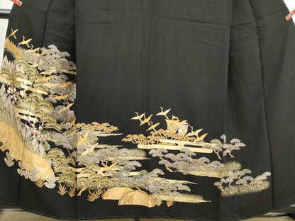 平和屋着物■豪華黒留袖　群鶴花松文　金彩　正絹　逸品　DABI1738qa