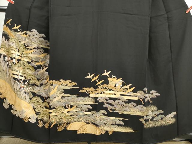 平和屋着物■豪華黒留袖　群鶴花松文　金彩　正絹　逸品　DABI1738qa