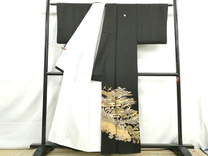 平和屋着物■豪華黒留袖　群鶴花松文　金彩　正絹　逸品　DABI1738qa
