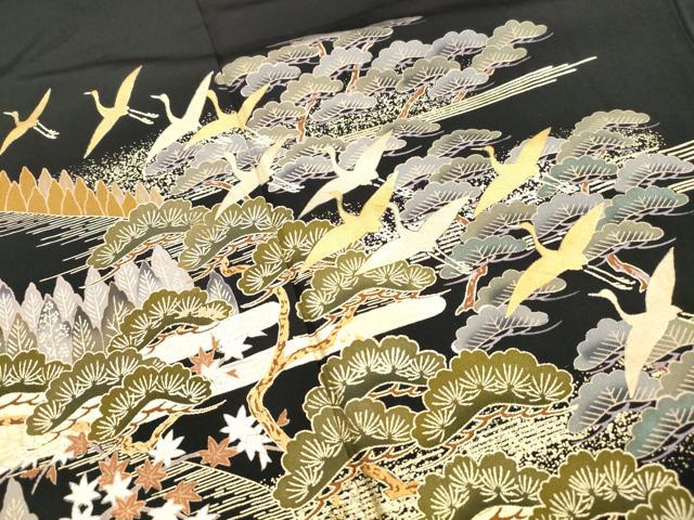 平和屋着物■豪華黒留袖　群鶴花松文　金彩　正絹　逸品　DABI1738qa