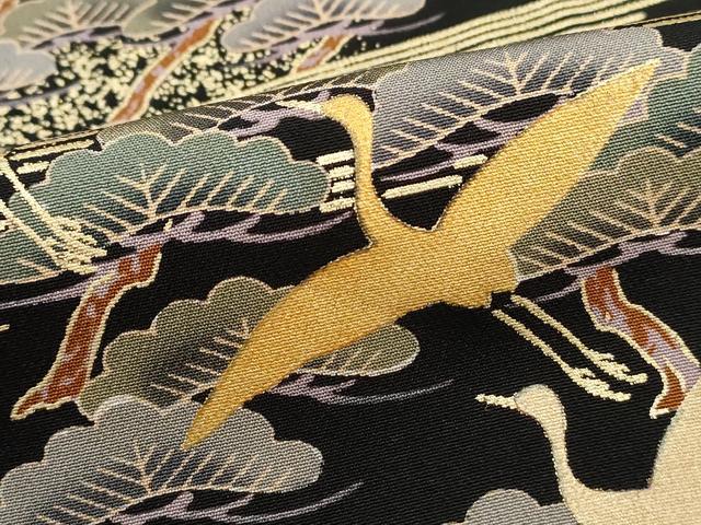 平和屋着物■豪華黒留袖　群鶴花松文　金彩　正絹　逸品　DABI1738qa