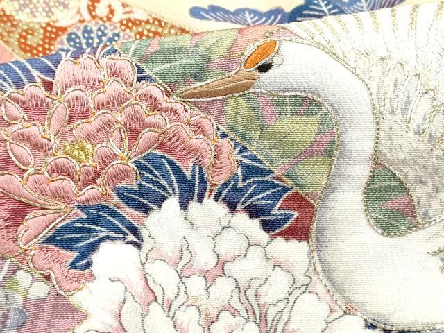 平和屋着物■豪華黒留袖　駒刺繍　束ね熨斗飛鶴花松文　暈し染め　金彩　正絹　逸品　DABI1739qa