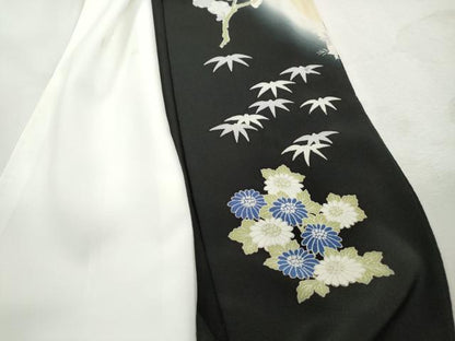 平和屋着物■豪華黒留袖　駒刺繍　束ね熨斗飛鶴花松文　暈し染め　金彩　正絹　逸品　DABI1739qa